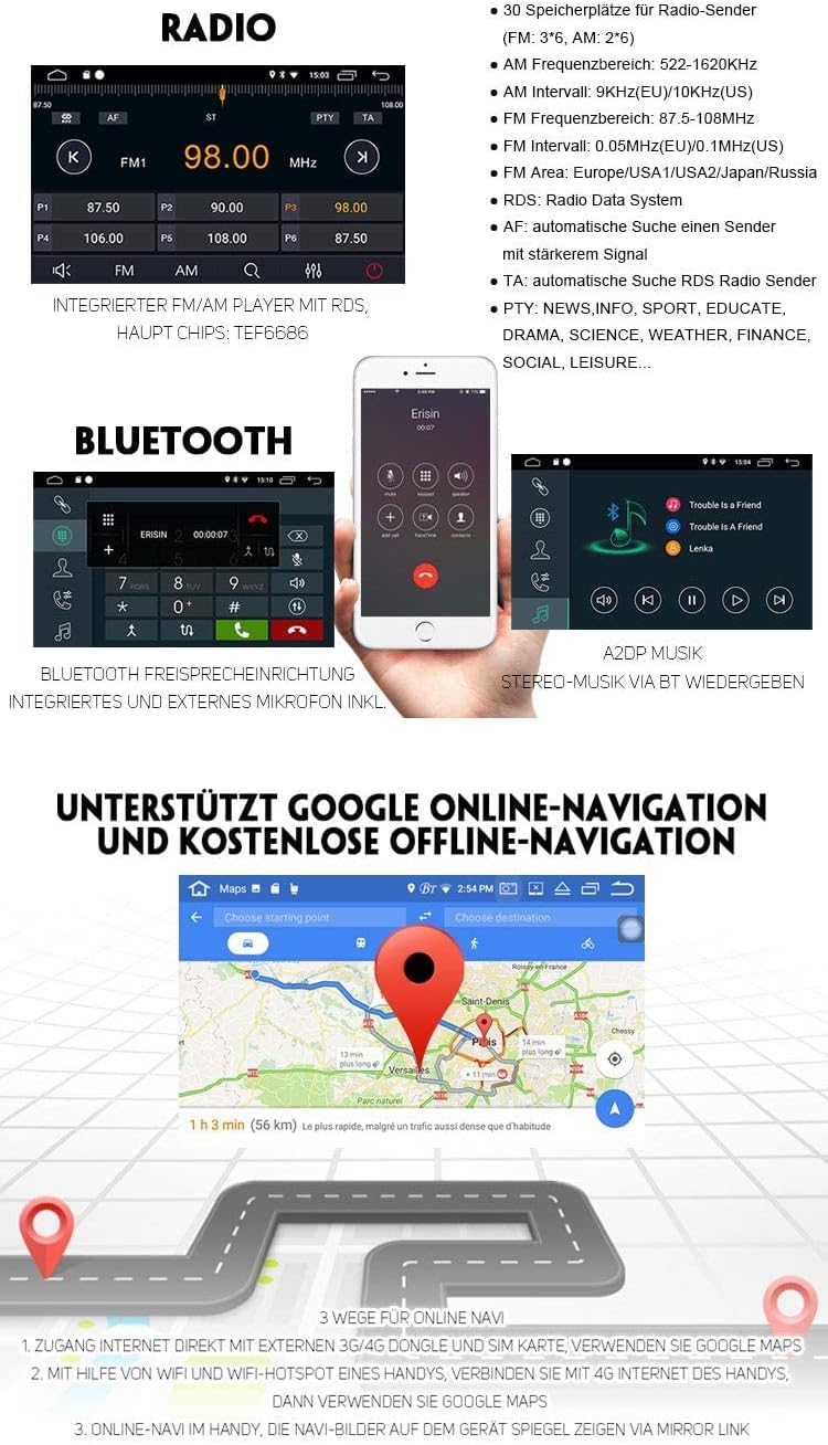 Erisin 9 Zoll Android 10 Autoradio mit Navi GPS für Mercedes-Benz Smart Eingebauter CarPlay DSP-Vers