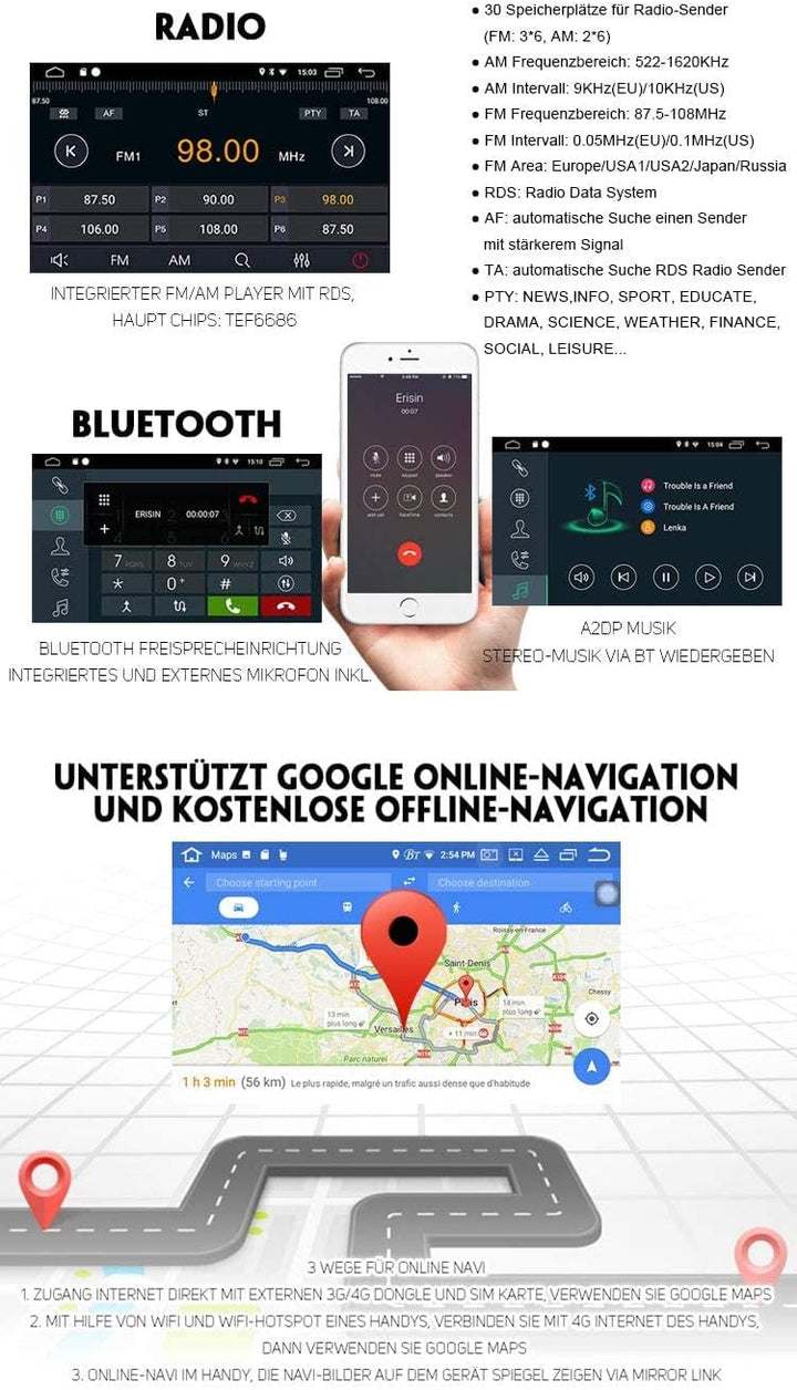 Erisin 9 Zoll Android 10 Autoradio mit Navi GPS für Mercedes-Benz Smart Eingebauter CarPlay DSP-Vers