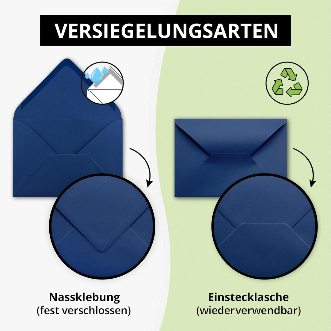 100 Brief-Umschläge - Nachtblau/Dunkel-Blau - DIN C6-114 x 162 mm - Kuverts mit Nassklebung ohne Fen