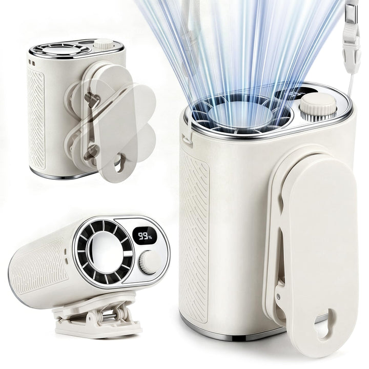 WHATOOK Akku Gürtelventilator, 100 Stufen 4-in-1 Tragbarer Clip Ventilator | 360° Drehung,Starker Lu