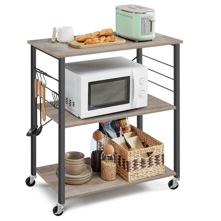 VASAGLE Küchenregal auf Rollen, Servierwagen mit 3 Ebenen, Küchenwagen, Mikrowellen-Regal, für Mini-