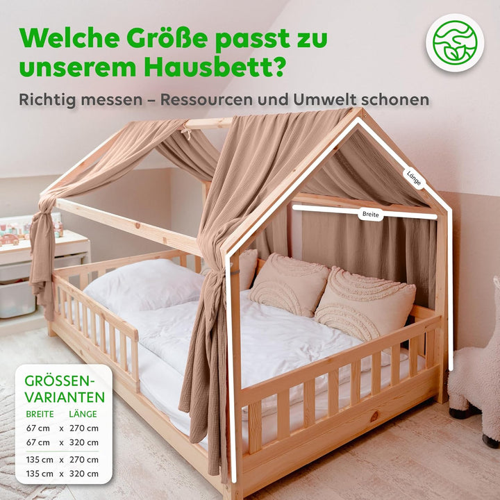 lilimaus Hausbett Himmel [Beigerosa] - Betthimmel Hausbett aus 100% Baumwolle Musselin Handmade - St