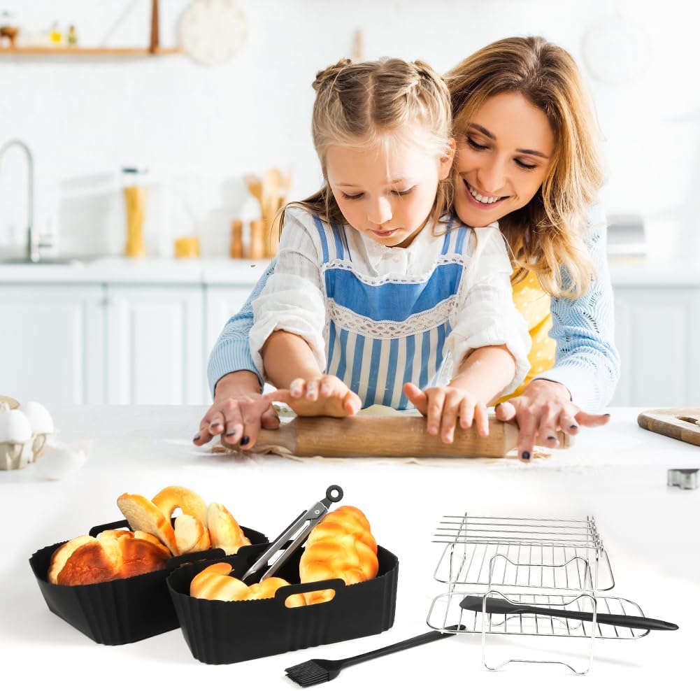 YQL Heissluftfritteuse Zubehör für Philips Airfryer 3000/Tefal EY9018 Dual Easy Fry, Silikonform Hei