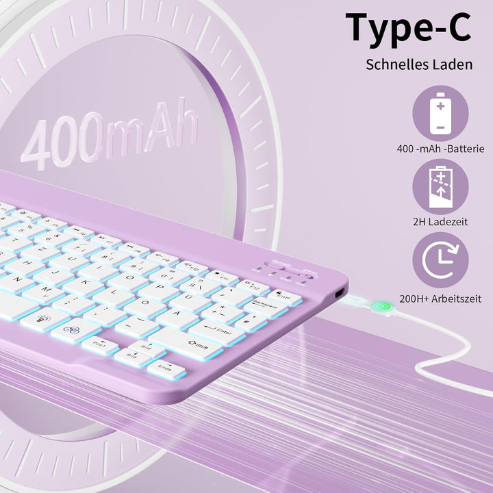 Hülle mit Tastatur für iPad A16 11/10 Generation (2025/2022, 11/10.9 Zoll)- 7 Farben Beleuchtete Mag