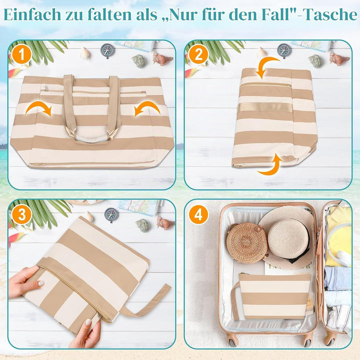 Strandtasche mit Reissverschluss XXL Familie Strandtasche Damen Gross Shopper Tasche Beach Tote Bag