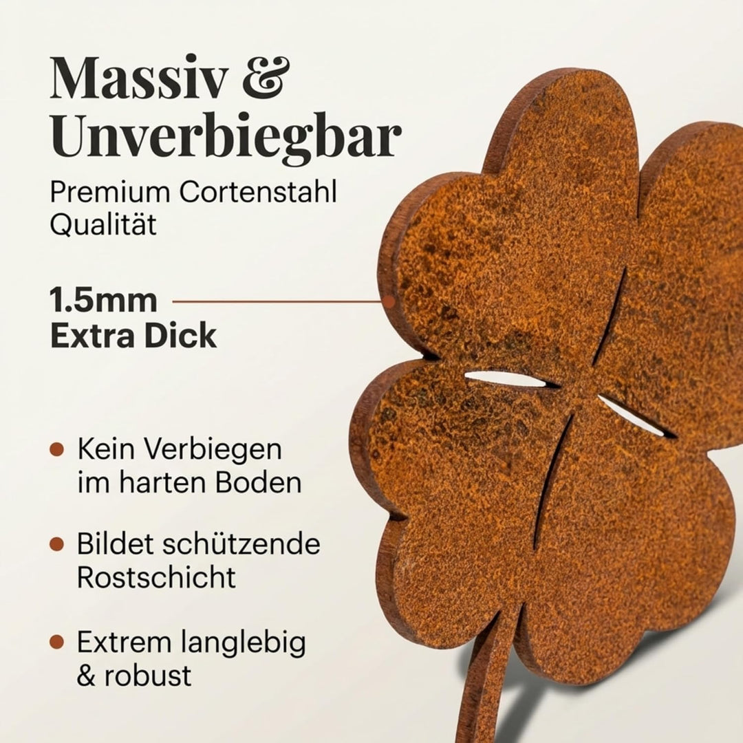 MM Steel Styles Edelrost Kleeblatt Gartenstecker-einfach einsteckbare Rostdeko aus hochwertigem Cort
