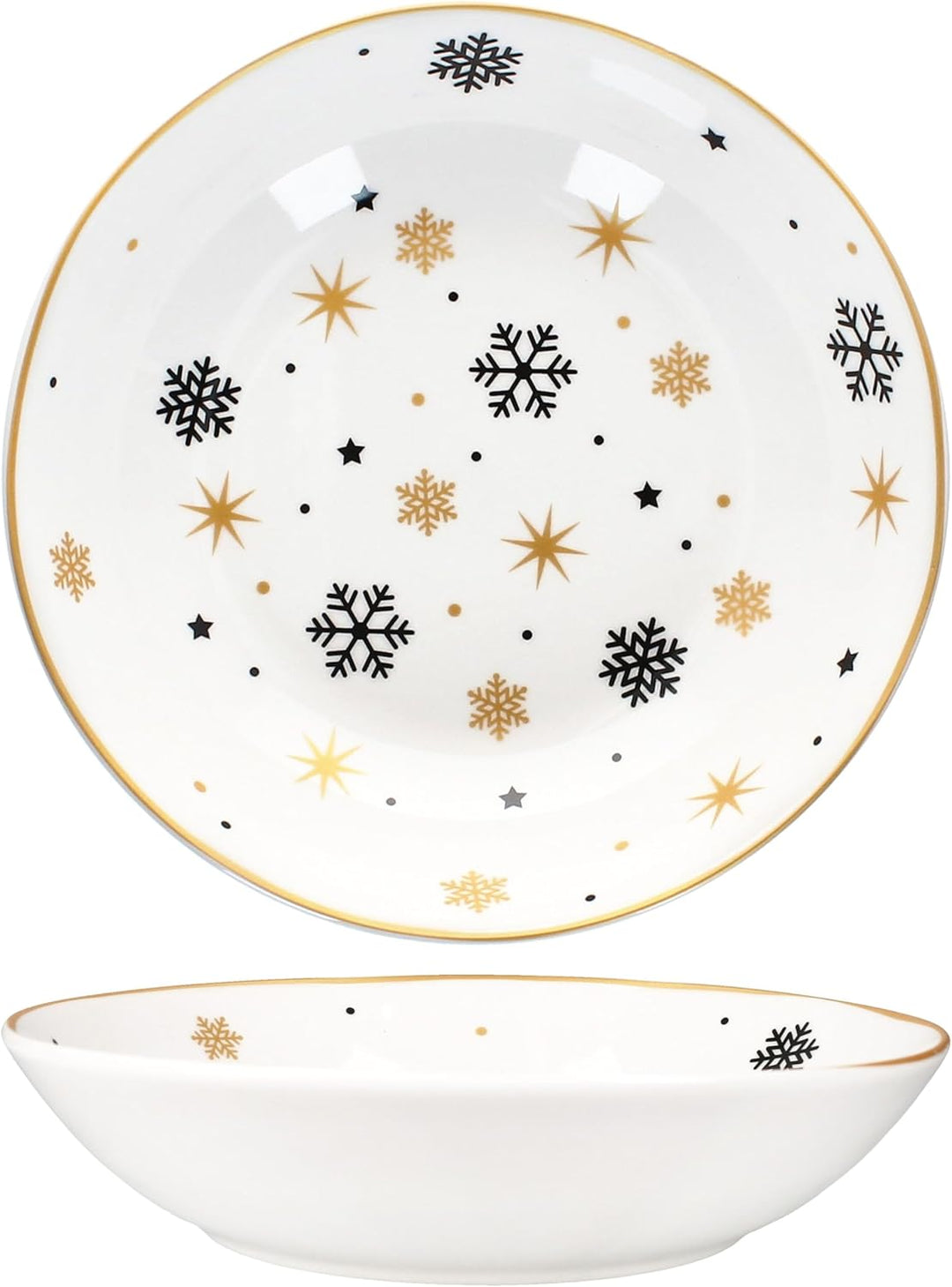 MamboCat 6er Set Stars schwarz & gold Suppenteller I 500ml I 6 Personen I tiefer Steingut-Teller mit