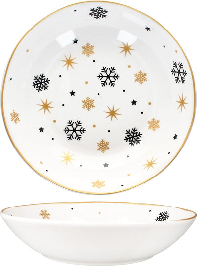 MamboCat 6er Set Stars schwarz & gold Suppenteller I 500ml I 6 Personen I tiefer Steingut-Teller mit