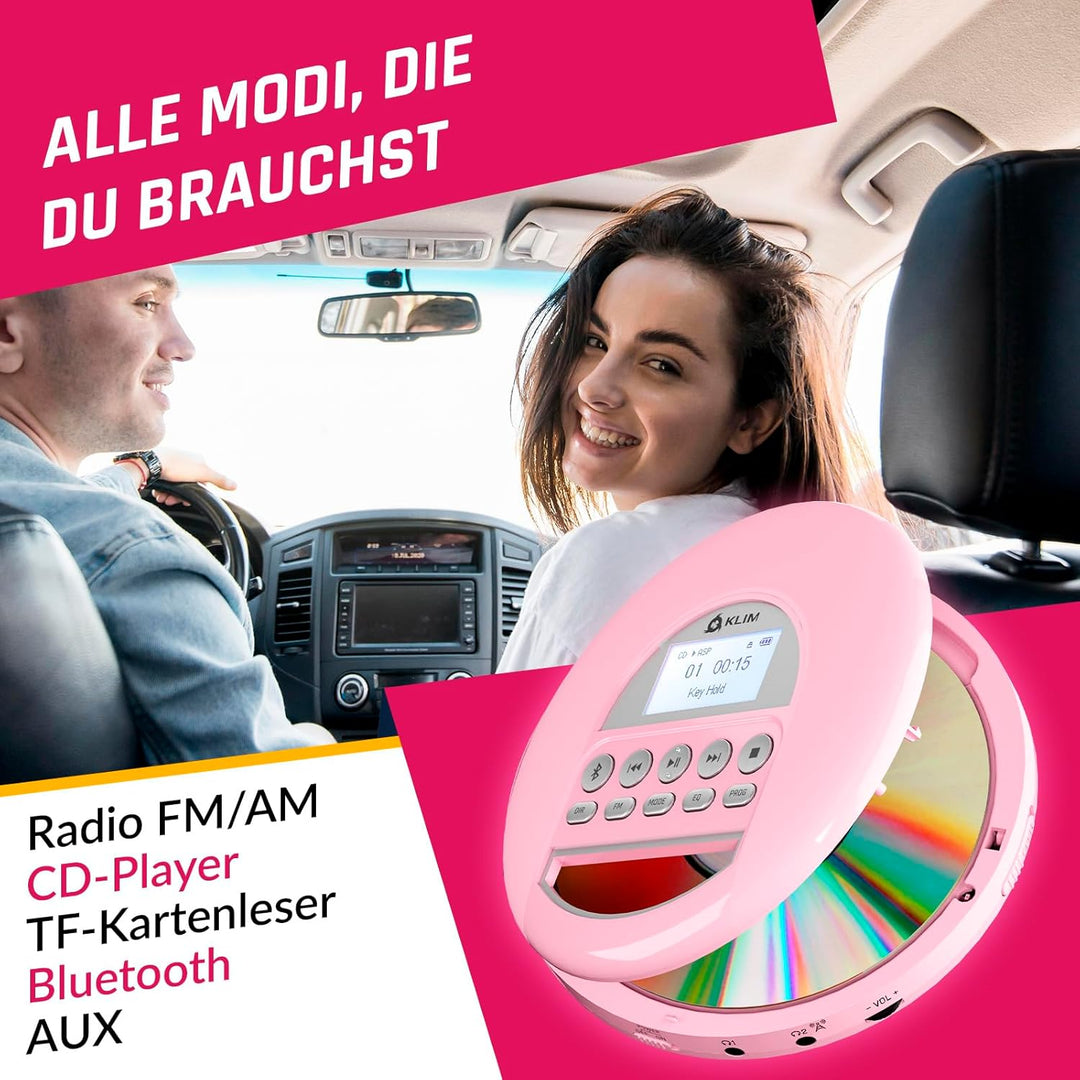 KLIM Nomad CD Player Bluetooth - Tragbarer CD-Player Discman mit langlebigem Akku - Inklusive Kopfhö