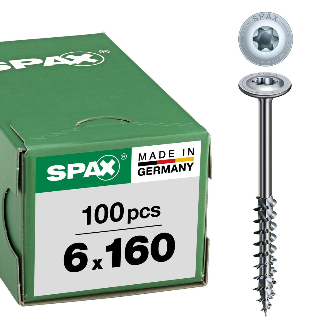 SPAX 251010601605 Holzbauschraube, 6,0 x 160 mm, 100 Stück, T-Star Plus, Tellerkopf, Teilgewinde, 4C
