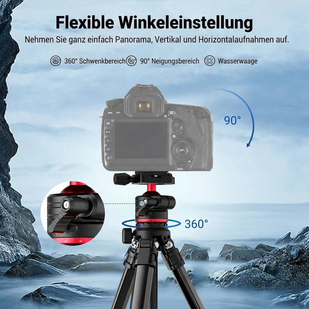 NEEWER Basics 169cm Reisestativ für Kamera, leichtes DSLR Stativ mit Kugelkopf, Arca Typ Schnellwech