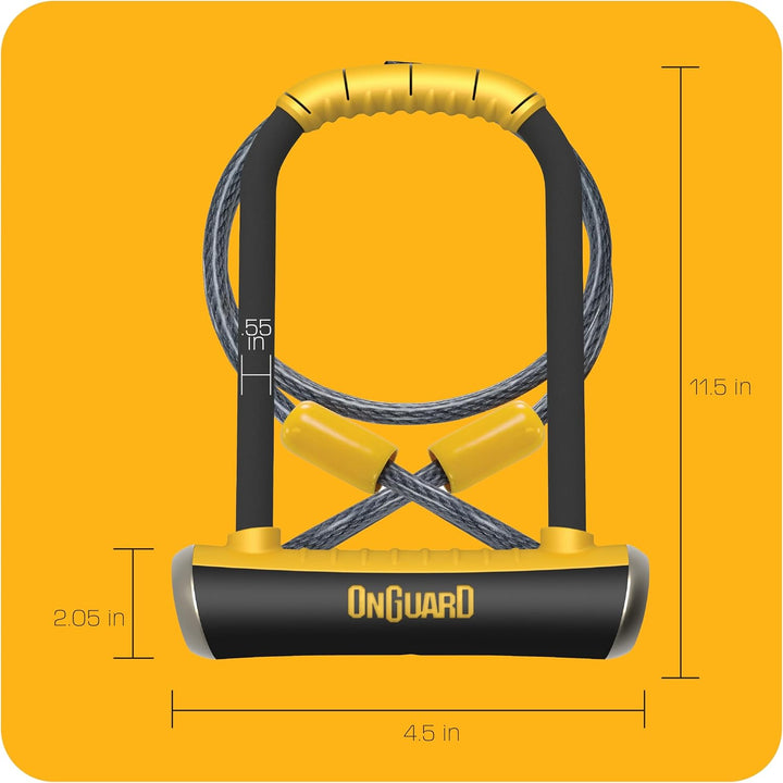 ONGUARD Pitbull Dt beugelslot, zwart, 115 mm x 230 mm x 14 mm + 120 cm x 10 mm, Schwarz Schwarz 115