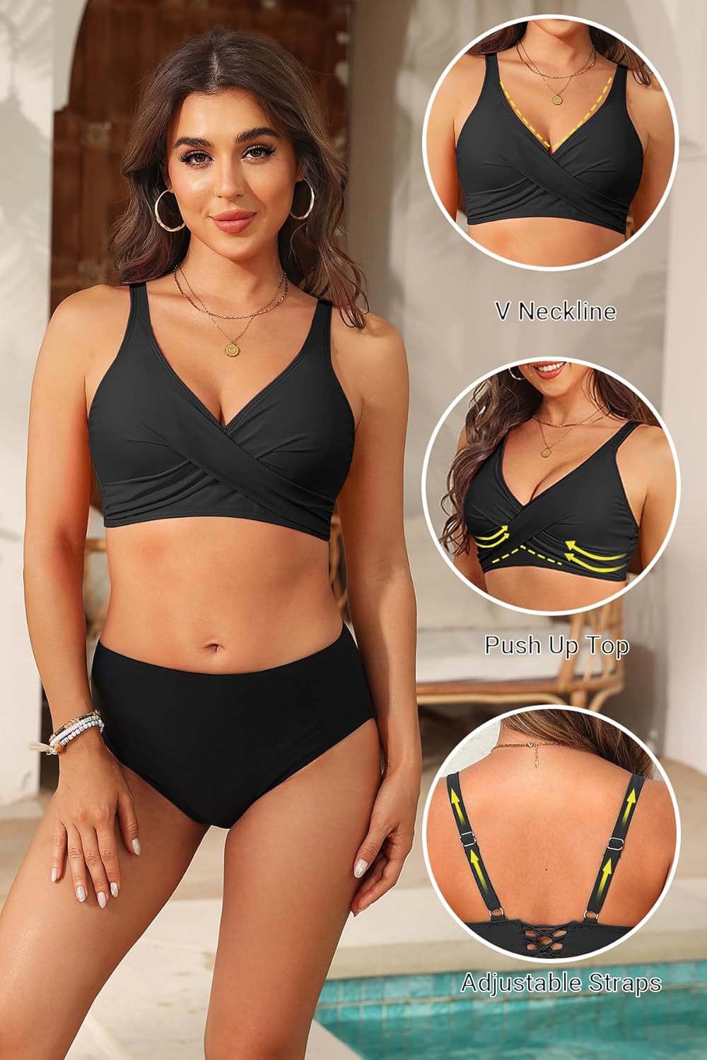 Aqua Eve Damen-Bikinioberteil, volle Abdeckung, ohne Unterteil, Push-up-Badeanzüge, Sport-BH, Badean