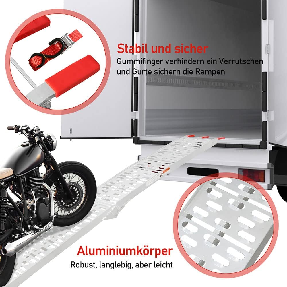 Herrselsam 2X Auffahrrampe Faltbare ALU Rampen klappbar 226×28cm Laderampen 340 kg Traglast rutschfe