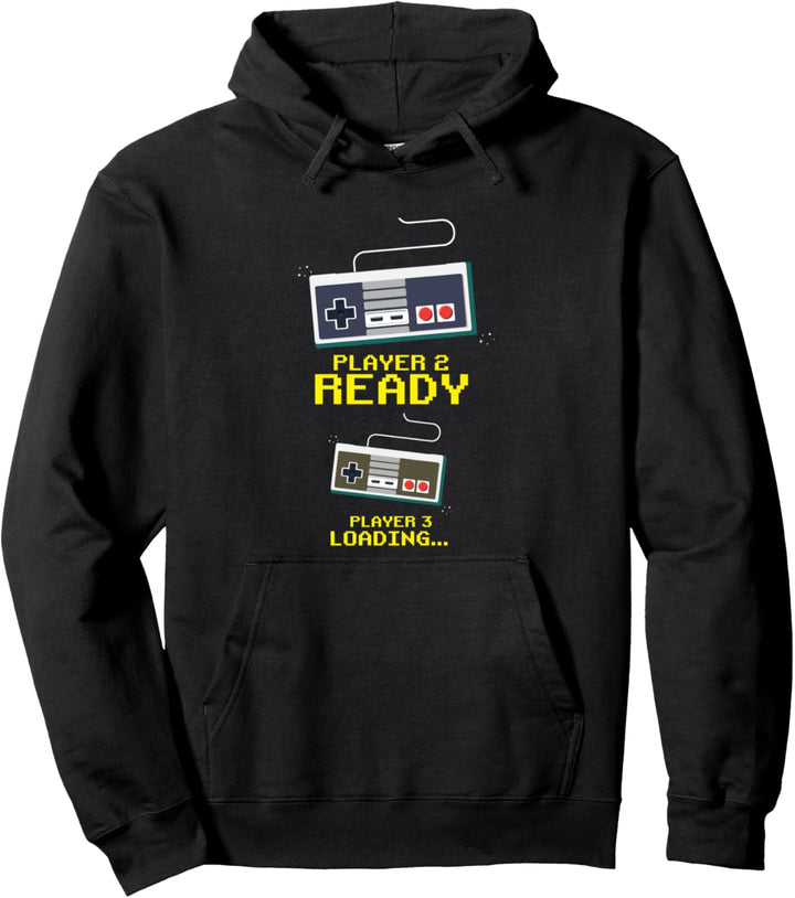 New Parent Announcement - Player 2 Ready And 3 Loading Gamer Pullover Hoodie
