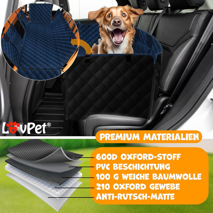 Lovpet® 2in1 Hundedecke für Auto Rückbank & Kofferraum mit Seitenschutz und Sichtfenster Kofferraums