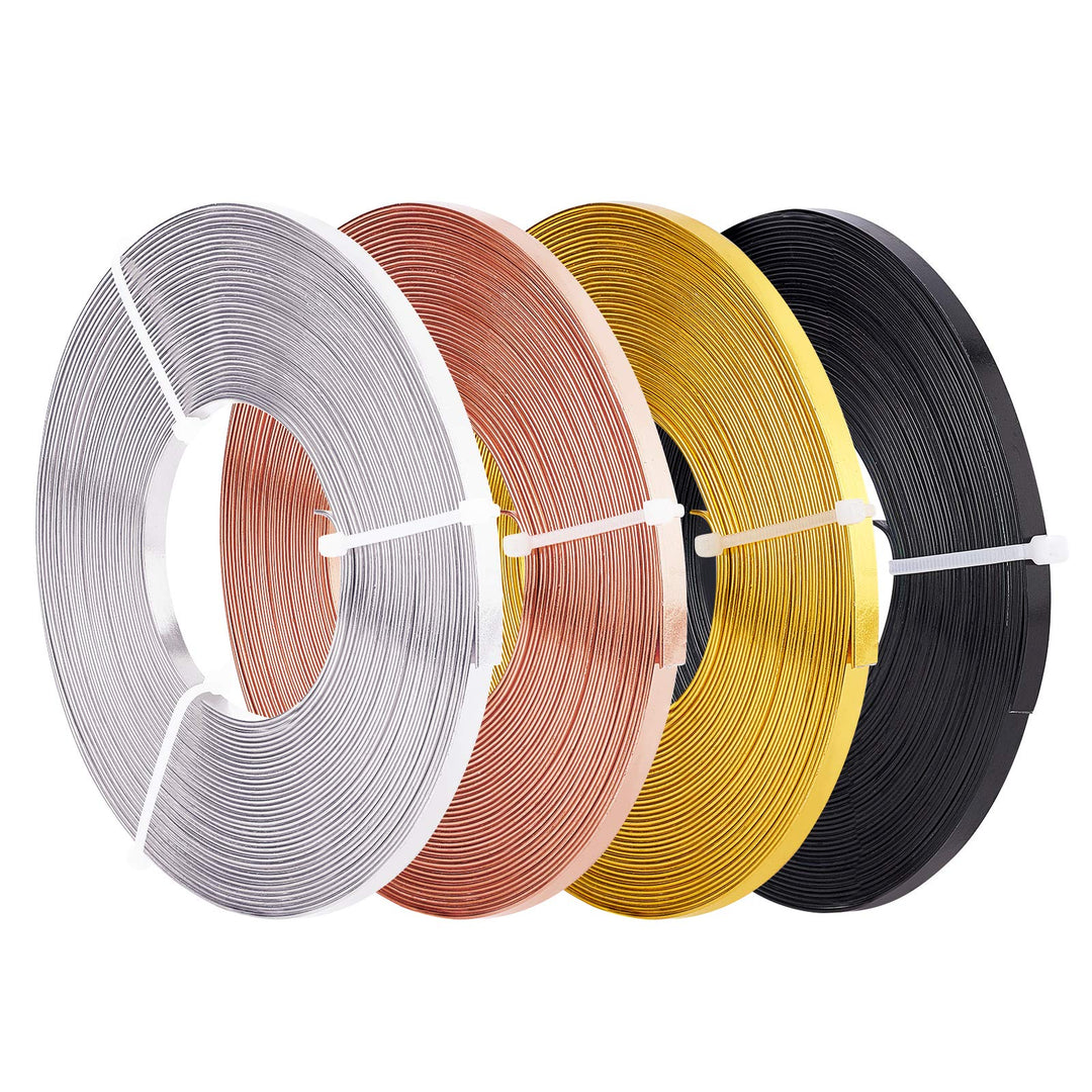 BENECREAT 40m 4 Farben Aluminium Flachdraht 5mm Breit Silber Gold Biegbarer Basteldraht Für Lünette,