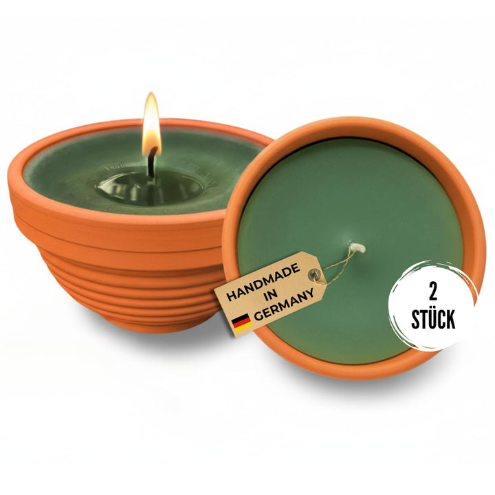 Lavalis 2x Outdoor Kerze, handbefüllte Terrakotta-Kerzen aus recyceltem Wachs, 20h Brenndauer, 5cm F