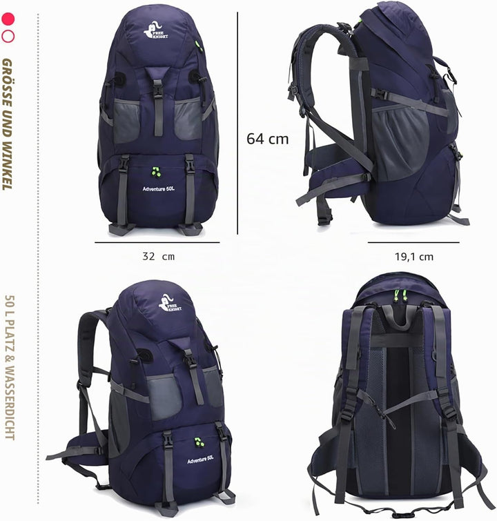 Bseash 50L Leichter wasserfester Wanderrucksack, Outdoor Sport Tagesrucksack Multifunktions Reisetas