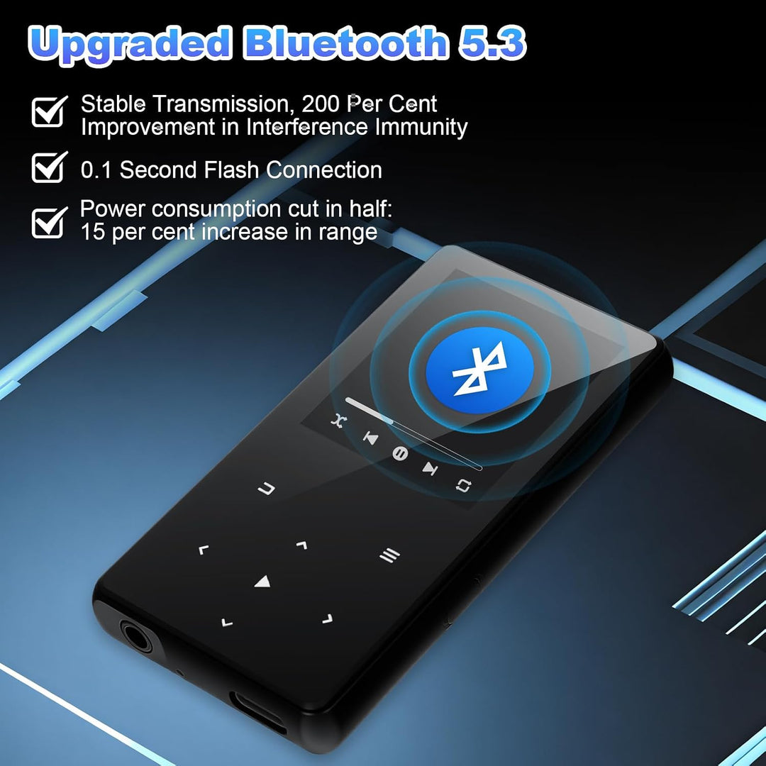 MP3 Player 64GB mit Bluetooth, Mini Digitaler Musik Player mit Lautsprecher, FM Radio, HiFi Audio, M