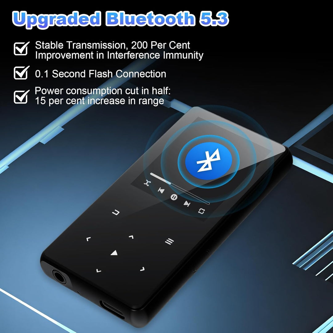 MP3 Player 64GB mit Bluetooth, Mini Digitaler Musik Player mit Lautsprecher, FM Radio, HiFi Audio, M