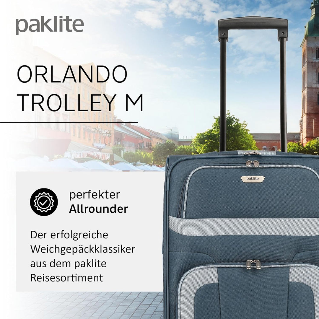 Travelite paklite 2-Rad Koffer Grösse M, Gepäck Serie ORLANDO: Klassischer Weichgepäck Trolley im ze