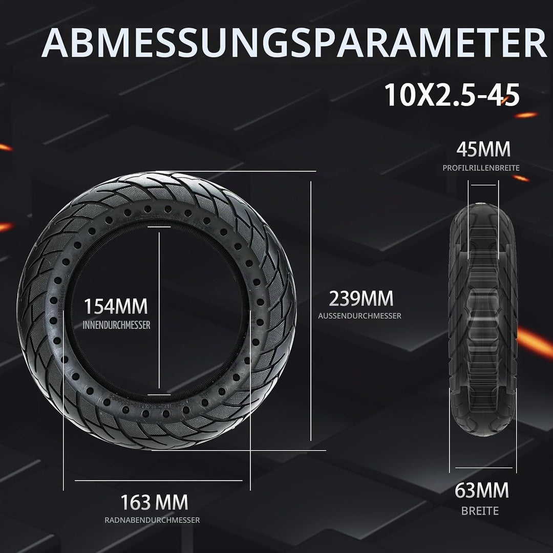 60/70-6,5 Vollgummireifen für Elektroroller, 10-Zoll-Vollgummireifen für Ninebot Max G30/G30 D2/Xiao