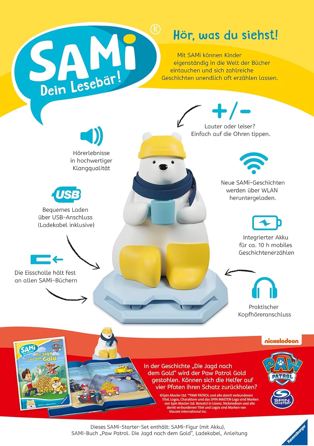 Ravensburger 00099 - Starter-Set SAMi - Dein Lesebär Paw Patrol. Sonderausgabe mit Poster