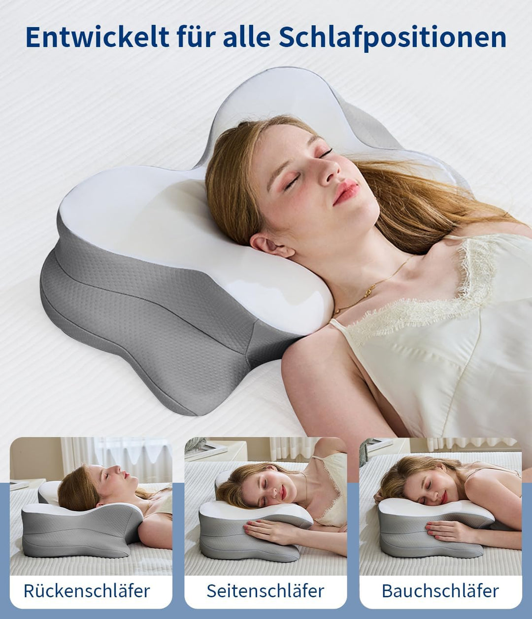 Nackenkissen, ergonomische Memory-Schaum-Kissen zur Linderung von Nackenschmerzen mit atmungsaktivem