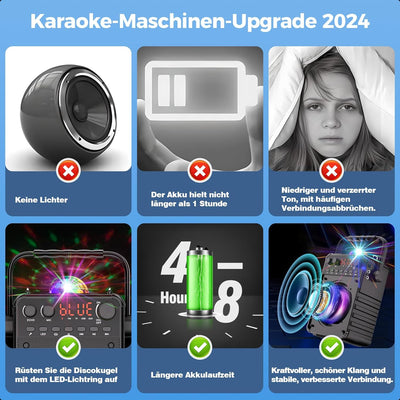 Wowstar Karaoke-Maschine 2 Mikrofonen, [Upgrade 2024] Karaoke Anlage mit 2 mikrofonen für Erwachsene