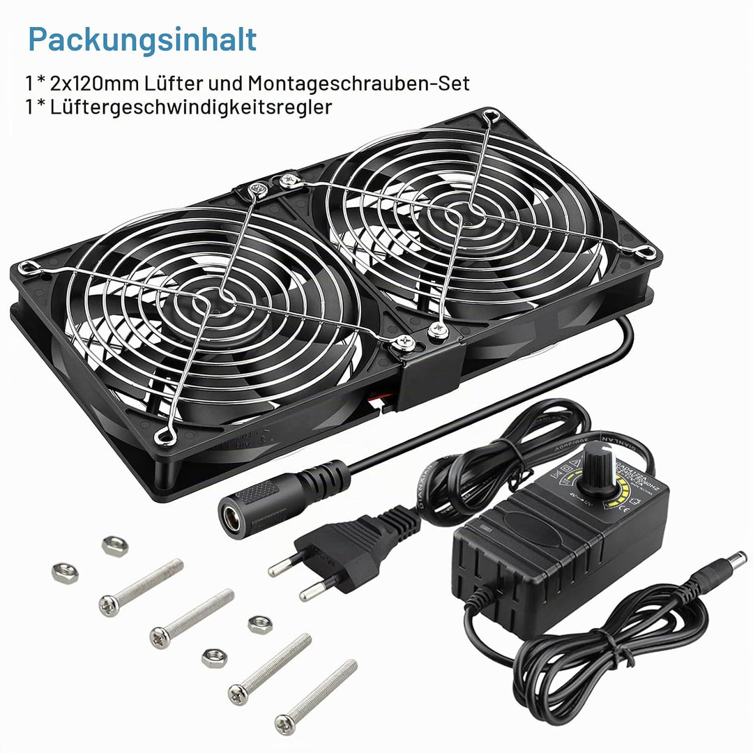 GDSTIME Gehäuselüfter 240mm 230V Dual Lüfter 2 x 120mm PC Lüfter 230V PC Ventilator 240mm mit DC 4V