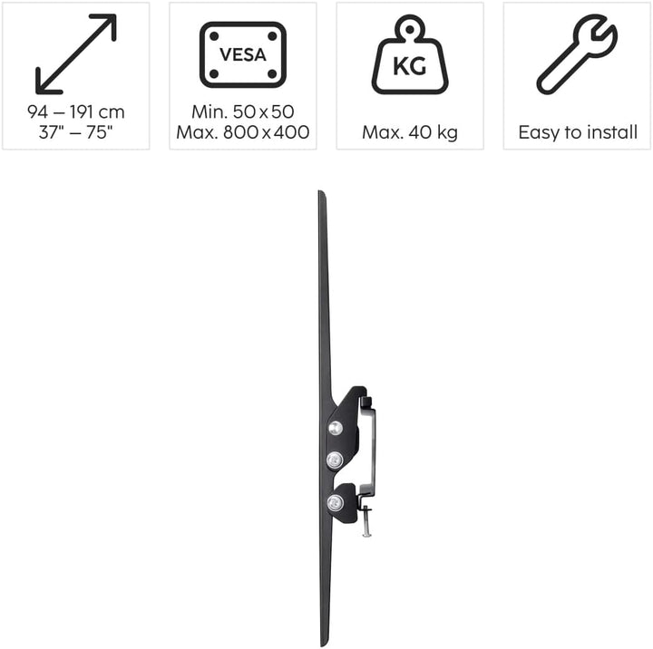 Hama TV Wandhalterung, neigbar (TV Wandhalterung 32-75 Zoll, VESA 50x50 bis VESA 600x400, bis 40 kg,