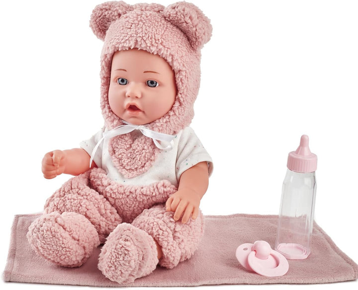 30 cm Babypuppen-Spielset mit Zubehör – Flasche, Kleidung, Schnuller, Decke – Lernspielzeug für Klei