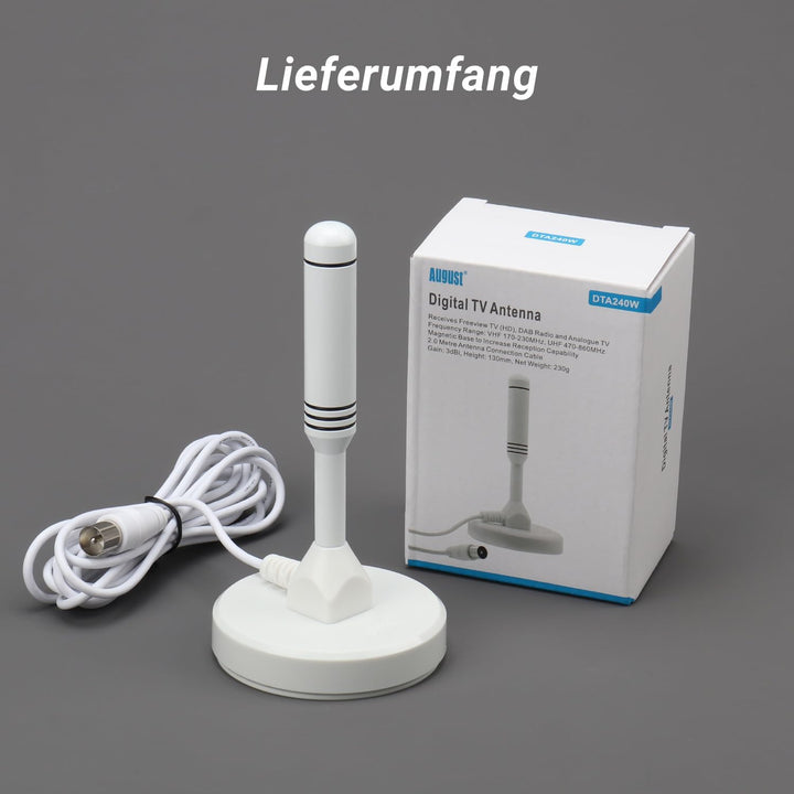 August DTA240 DVB-T/DVB-T2-Antenne - stärkere Stabantenne für digitales Fernsehen/Digital TV/DVB-T2
