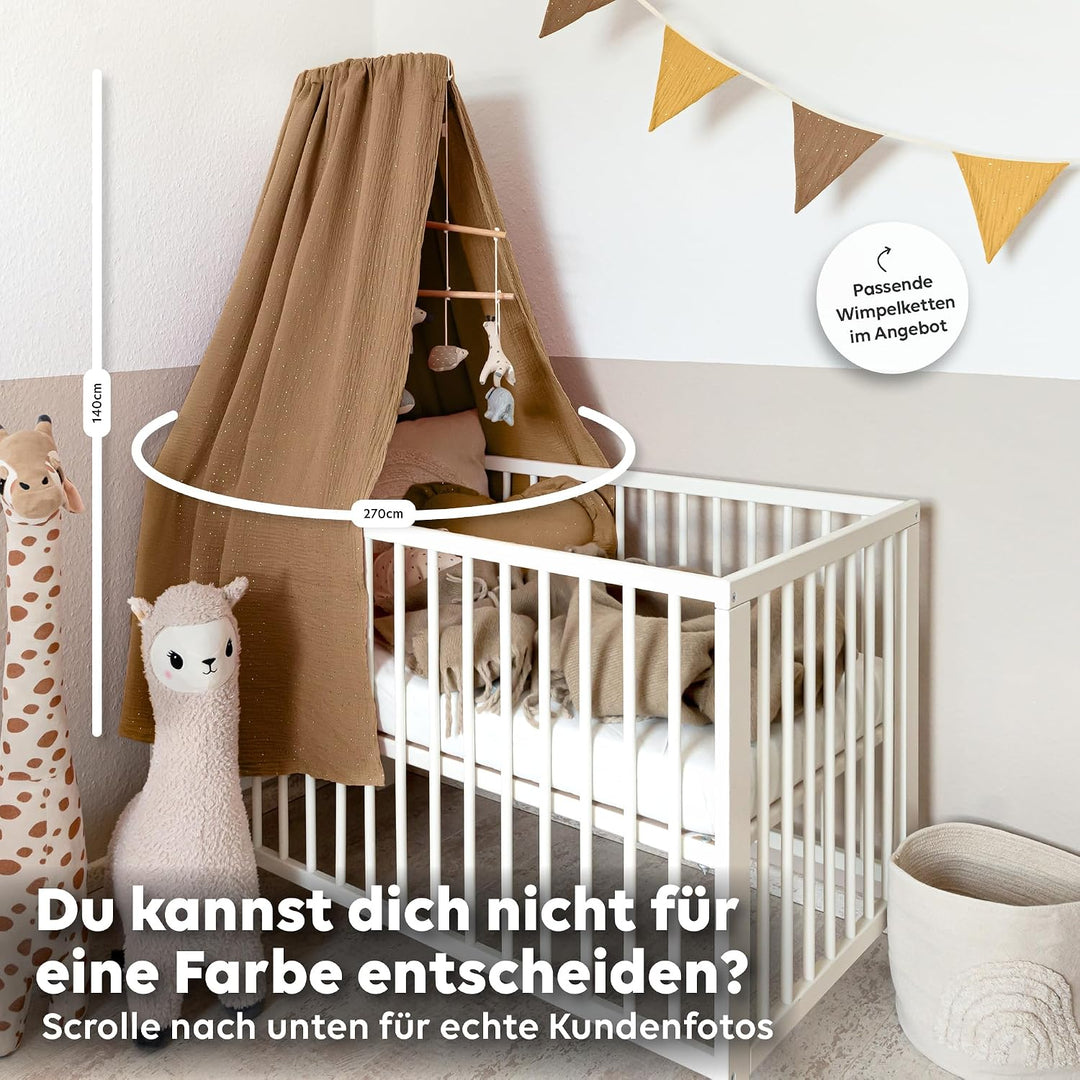 lilimaus Betthimmel Babybett mit Gold Applikation in 12 Farben [inkl. Himmelstange] - Himmel Babybet