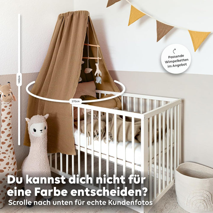lilimaus Betthimmel Babybett mit Gold Applikation in 12 Farben [inkl. Himmelstange] - Himmel Babybet