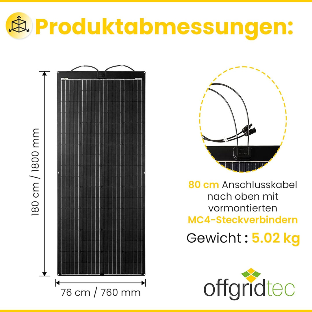 Offgridtec PCB-ETFE 200W 30,8V semiflexibles Solarpanel V2 180 Watt, 180 Watt