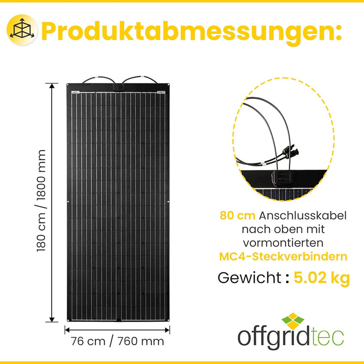 Offgridtec PCB-ETFE 200W 30,8V semiflexibles Solarpanel V2 180 Watt, 180 Watt