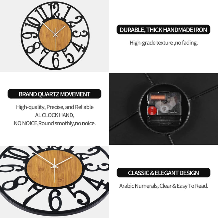 Mee 2ou Grosse Wanduhr Tickgeräusche, 34CM/14 Zoll Lautlos, Geräuschlose, Batteriebetrieben, Modern,
