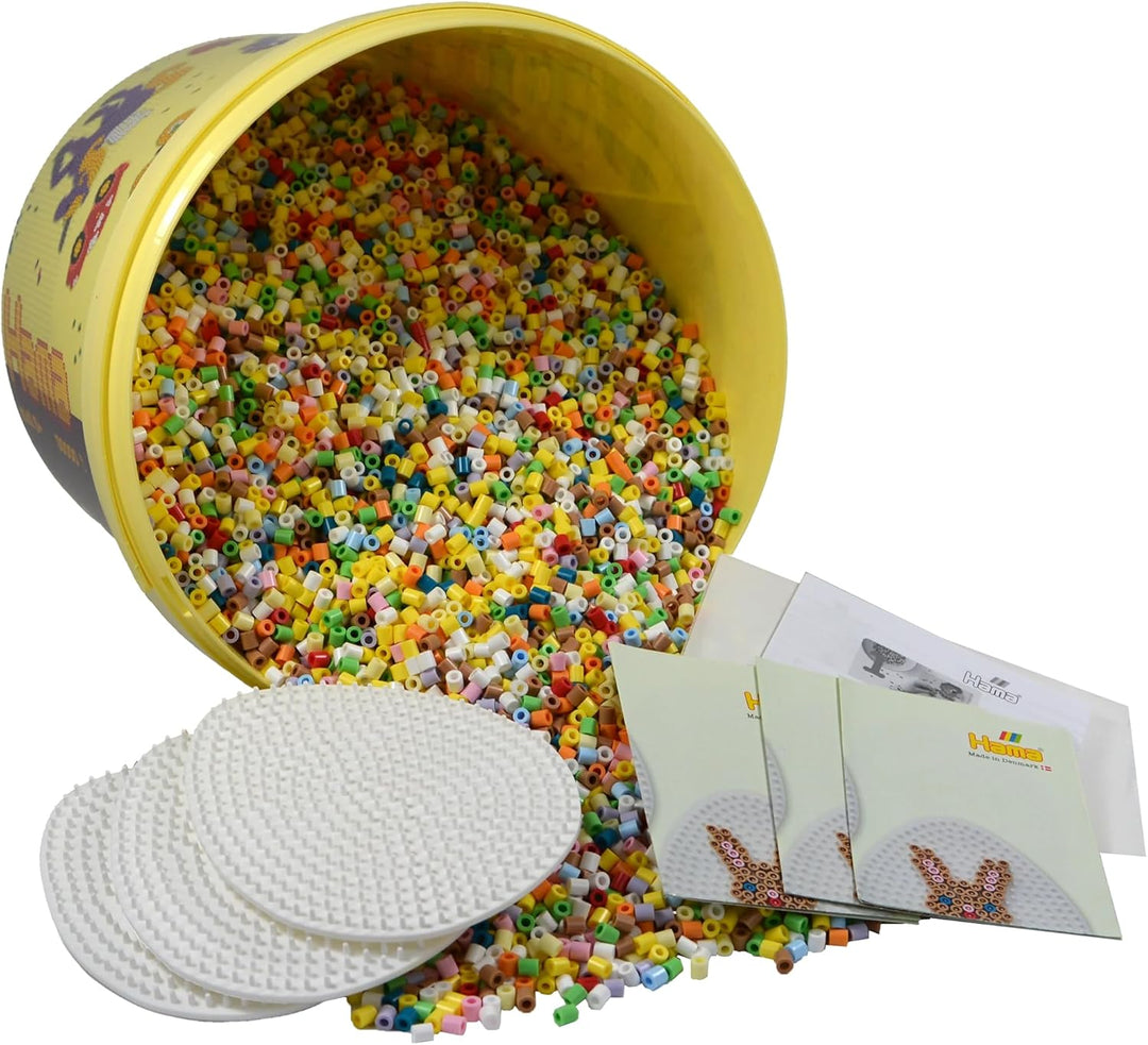 Hama Perlen 181-302 Bügelperlen Eimer mit ca. 30.000 Bastelperlen mit Durchmesser 5 mm inkl. Stiftpl