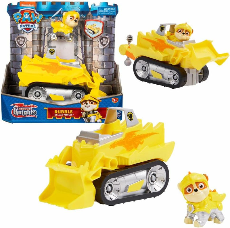 Paw Patrol Fahrzeuge Rescue Knights Deluxe Autos mit Spiel-Figuren, Figur:Rubble