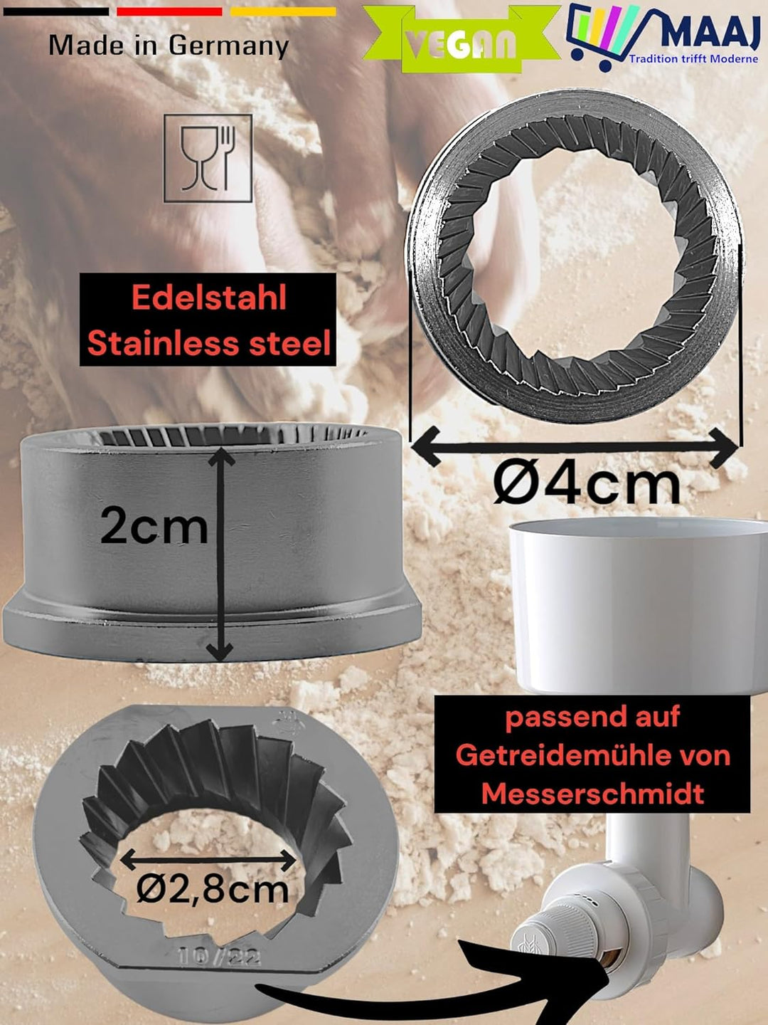 MESSERSCHMIDT GETREIDEMAHL VORSATZ GETREIDEMÜHLE MANUELL GRAIN MILL ATTACHMENT - MADE IN GERMANY
