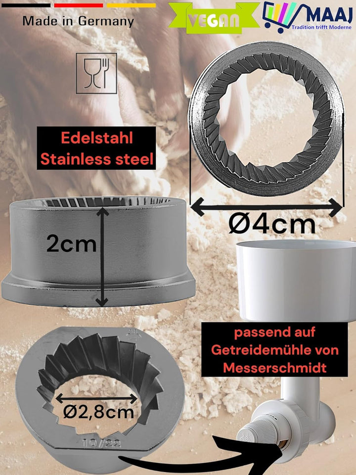 MESSERSCHMIDT GETREIDEMAHL VORSATZ GETREIDEMÜHLE MANUELL GRAIN MILL ATTACHMENT - MADE IN GERMANY