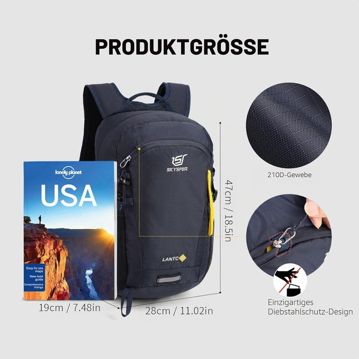 SKYSPER Leicht Wanderrucksack Klein Rucksack mit Rückenbelüftung Trekkingrucksack aus atmungsaktivem