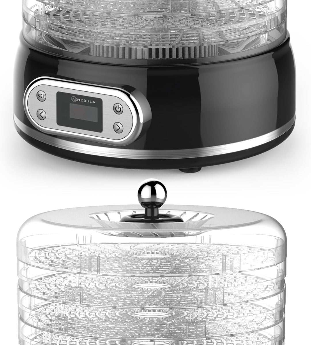 Nebula Round 450W-Lebensmittel-Dehydrator Mit 5 Netz-Ebenen | Höhenverstellbar, Temperaturregelung V