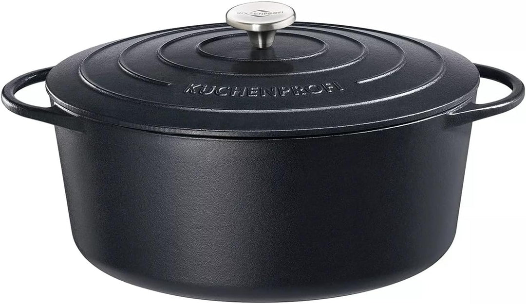 Küchenprofi Gusseisen Bräter mit Deckel, schwarz, 35 cm, Schmortopf, Auflaufform, Dutch Oven, Brotba
