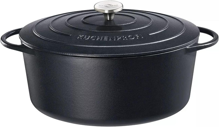 Küchenprofi Gusseisen Bräter mit Deckel, schwarz, 35 cm, Schmortopf, Auflaufform, Dutch Oven, Brotba