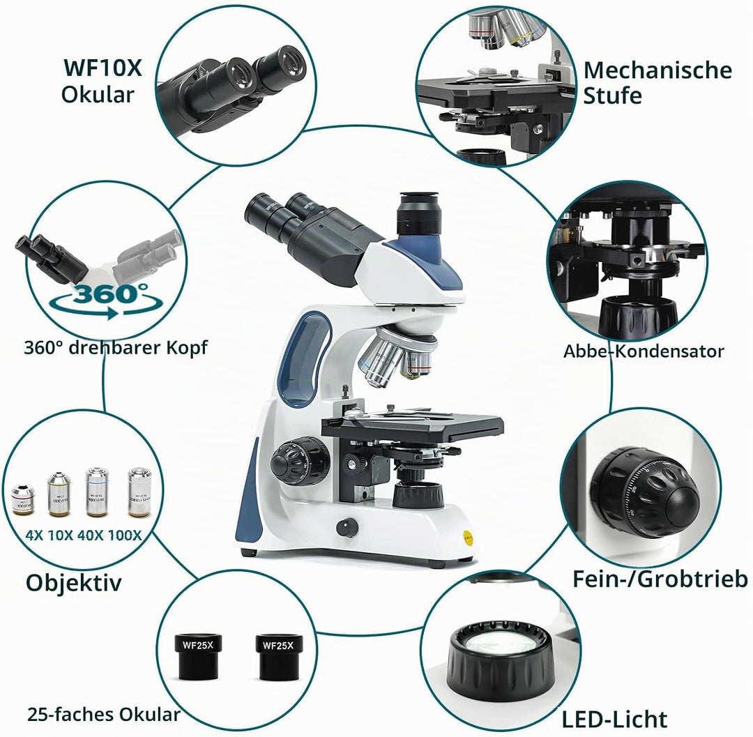 Swift SW400 Compound-Trinokular-Labor-Mikroskop, Unendliches optisches System, 40X-2500X Vergrösseru