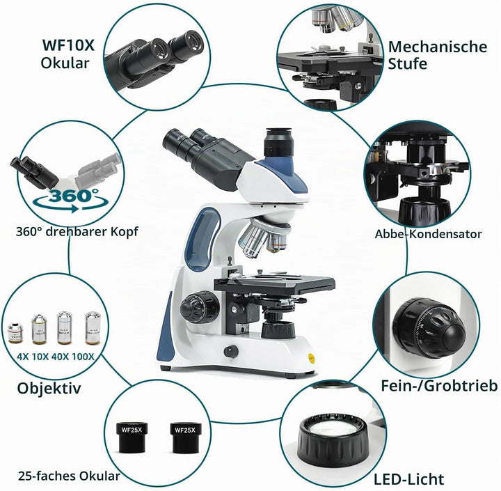 Swift SW400 Compound-Trinokular-Labor-Mikroskop, Unendliches optisches System, 40X-2500X Vergrösseru