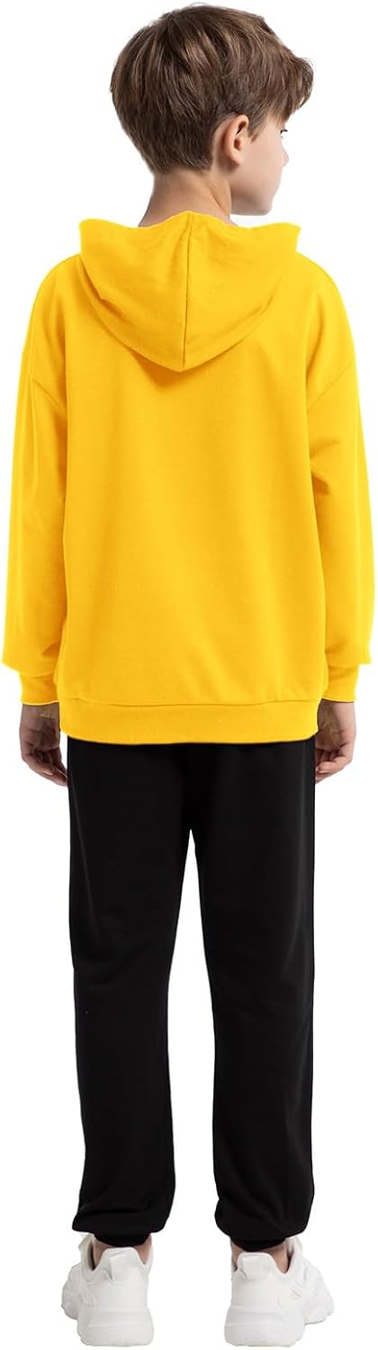 amropi Jungen Hoodie Trainingsanzug Sweatshirt Top und Jogging Hose Kleidungsset (Gelb, 14-15 Jahre)